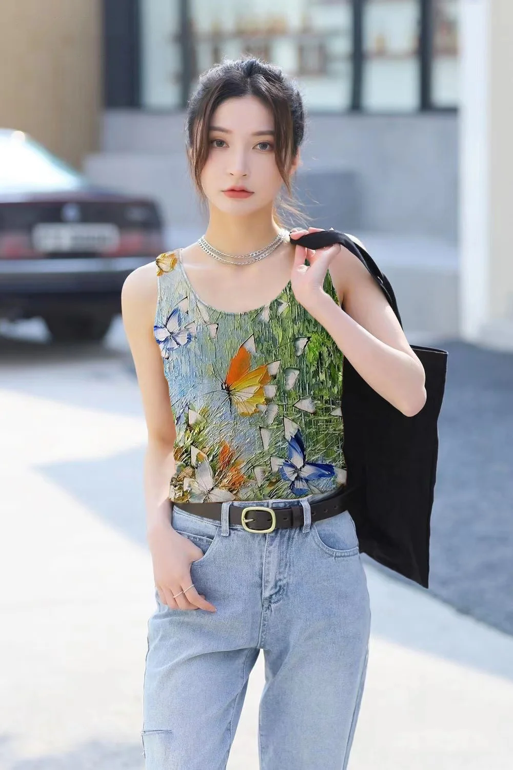 

2023 Summer New Butterfly Camis Tops Women Sexy Sleeveless Tank Top Woman Streetwear Short Crops Female Butterflies Casual Bars