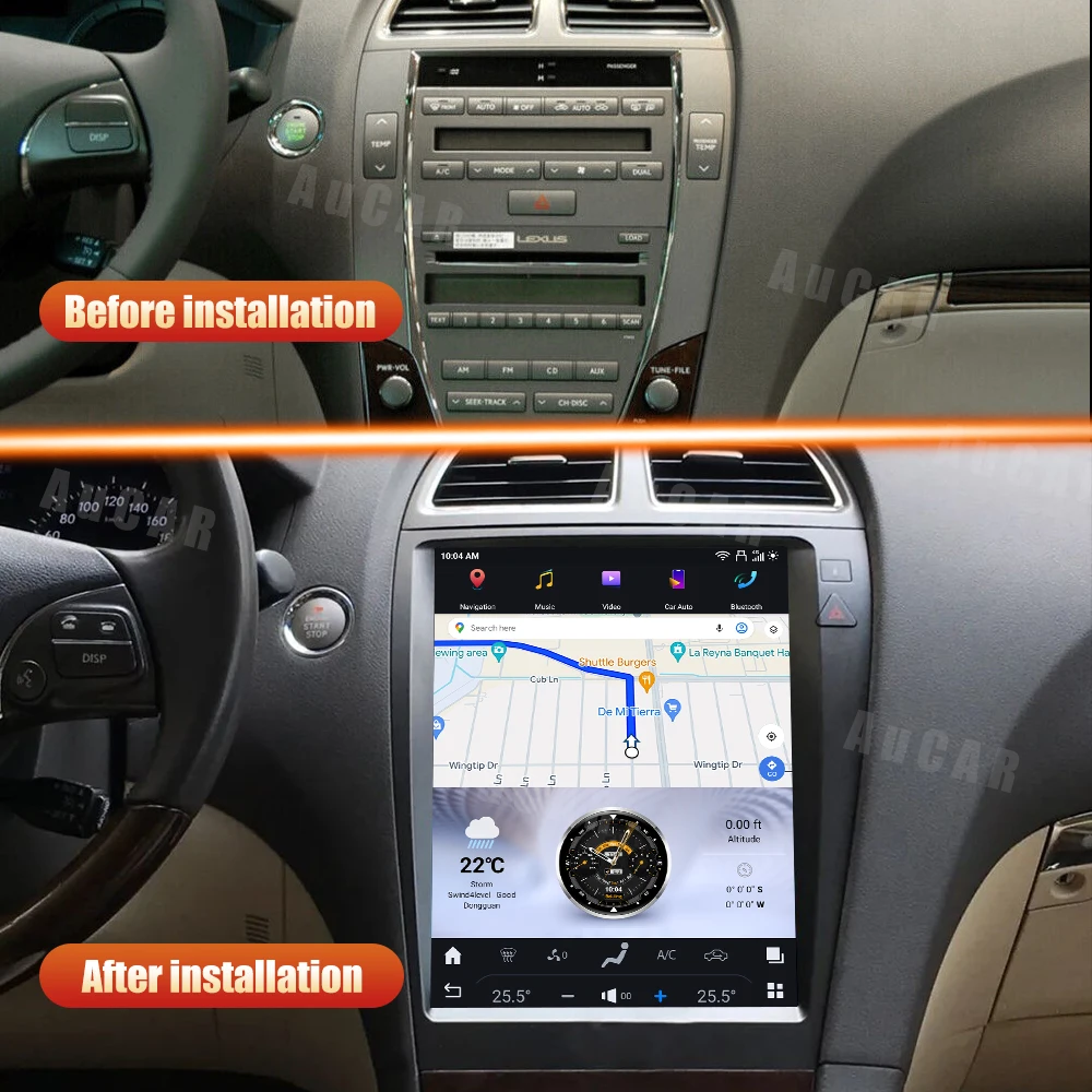 AuCar T-Style Car Stereo Android 13.0 Head Unit Car DVD Player Car Radio For Lexus ES240 350 2006-2012 12.1 Inch
