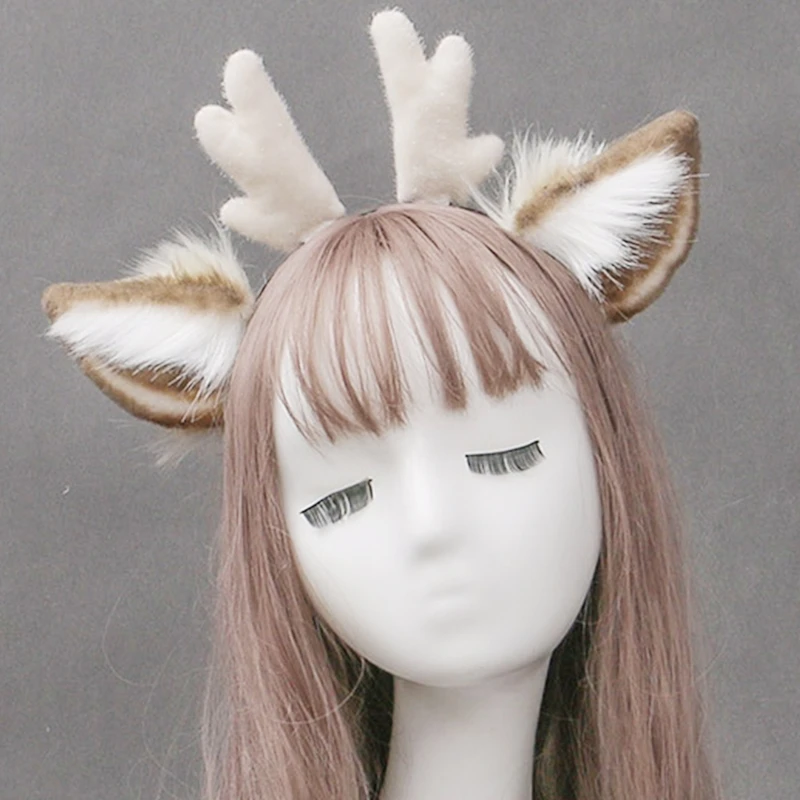 

Faux Fur Ears Plush Antler Headband Lovely Reindeer Animal Hair Hoop Holiday Party Christmas Cosplay Hair Drop Shipping