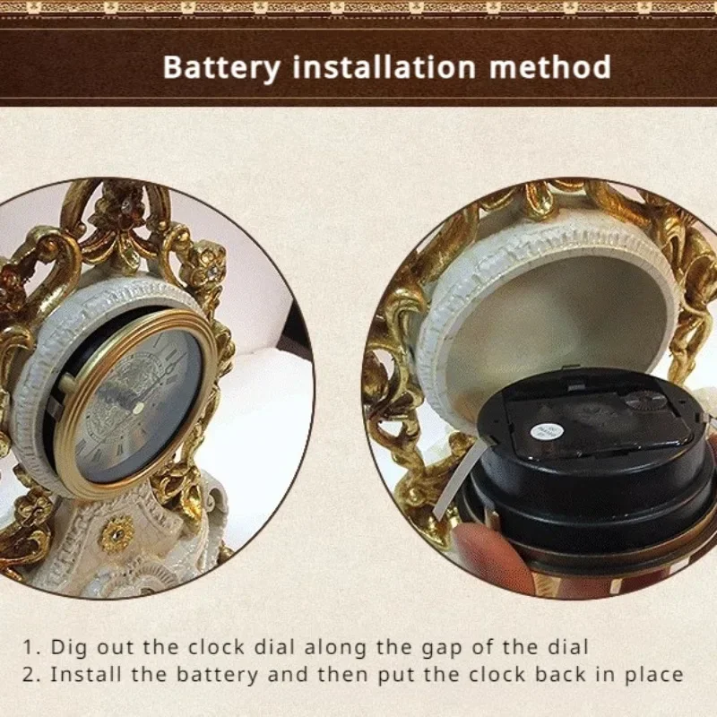 Vintage tafelklok Europese stijl Franse decoratieve analoge bureauklok Niet-tikkende batterij-aangedreven voor woonkamerplank