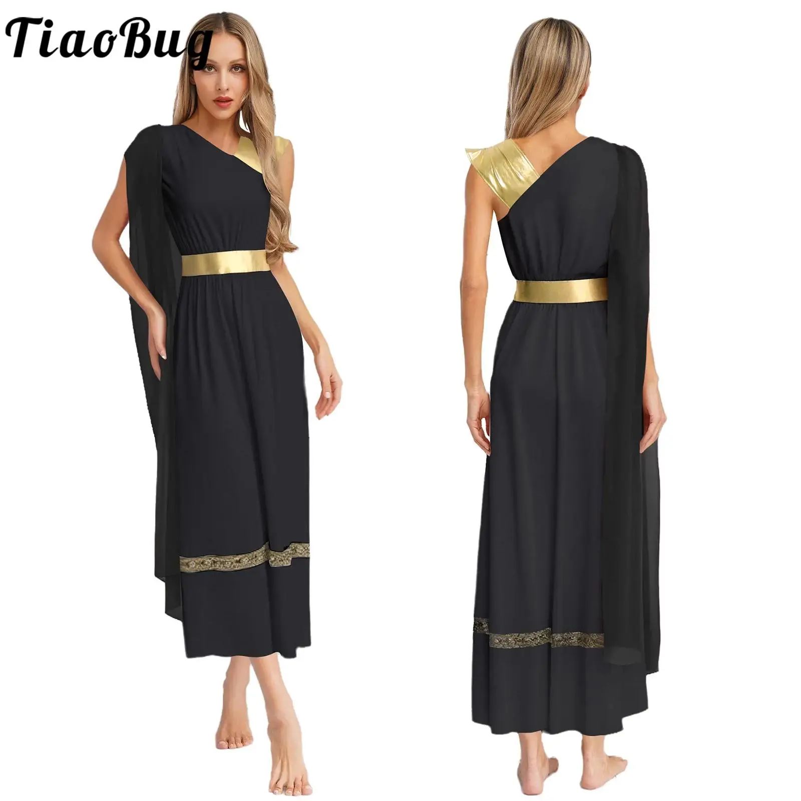 

Women Ancient Roman Greek Princess Queen Cosplay Tunic Dress One Shoulder Greece Empress Toga Dress Halloween Role Play Costume