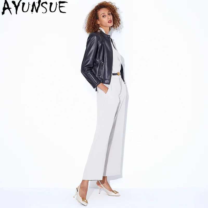 AYUNSUE 100% 羊革本革ジャケット女性 2025 新しいコート春秋の女性の服スリムフィット Jaqueta De Couro
