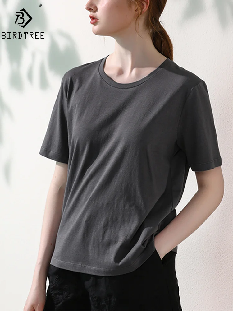 

BirdTree, 10%Mulberry Silk Elegant Knit T-Shirt, Women Short Sleeve Solid, OL Commute Casual Top, 2024 Summer Autumn T46667QM