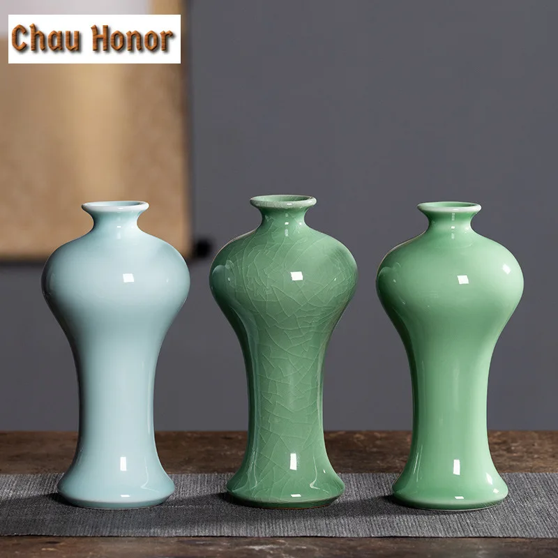 Longquan-jarrón de belleza Celadon, flor hecha a mano, maceta para plantas Cachepot, maceta pequeña para el hogar, accesorios para cafeterías, adornos