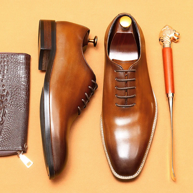 

Men'S Genuine Leather Vintage High Quality Shoes Luxury Wedding Formal Dress Classic Elegant Italian Black Shoe