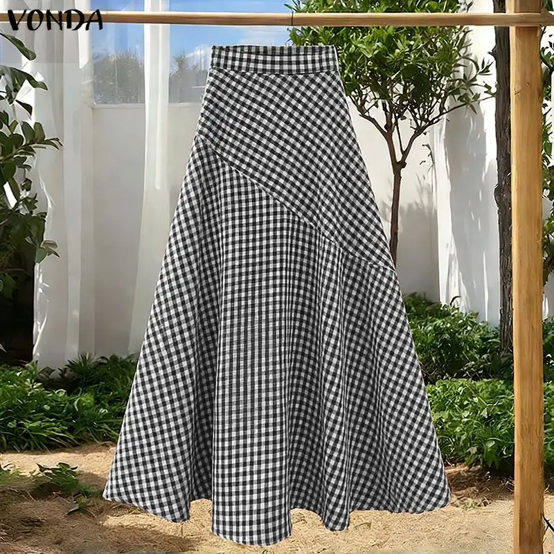 

Элегантные женские юбки в клетку VONDA, модные длинные юбки с высокой талией, лето 2026, на резинке, больших размеров, для вечеринок, юбки-фальды, саиа