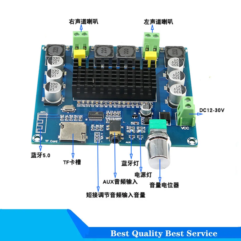 XH-A105 Bluetooth 5.0 TDA7498 digital amplifier board 2x100W Stereo Audio AMP Module Support TF Card AUX