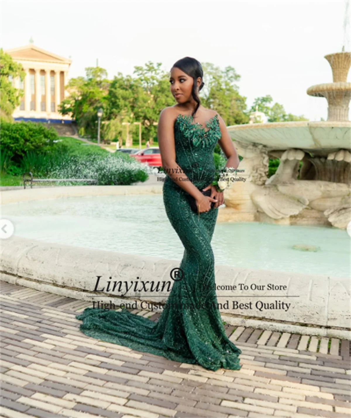 

Sparkly Crystals Beaded Prom Dress Aso Ebi Black Girl Evening Party Gown Customized Mermaid African 3D Floars robes de soirée