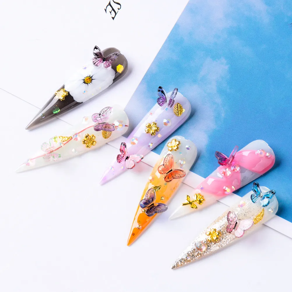 6 Boxes Nail Rhinestone Manicure Charm Set DIY Nail Art Decorations Accessories for Salon Home Natural False Nails