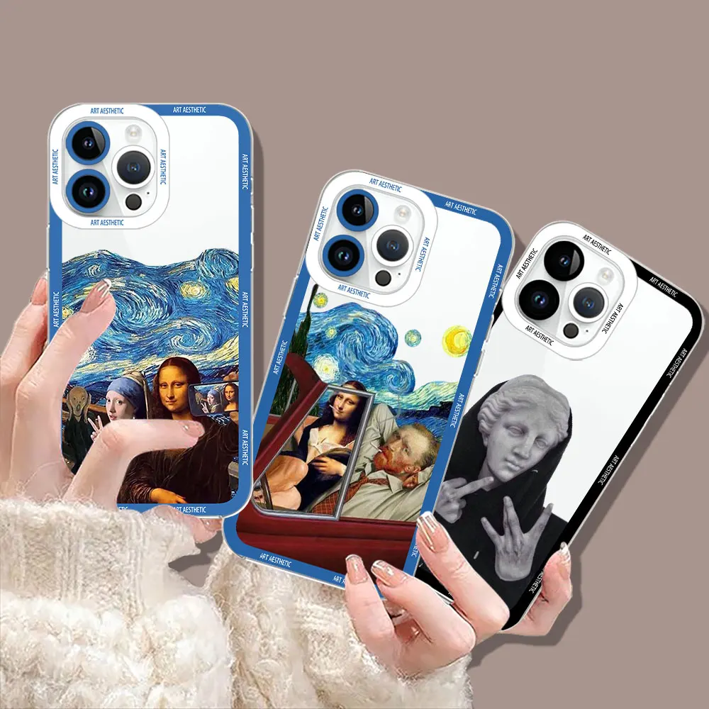 Art David Mona Lisa Van Gogh Case For Samsung Galaxy S24 S23 S22 S21 S20 Ultra Plus Fe Note 20 10 S25 A04 5G Transparent Cover