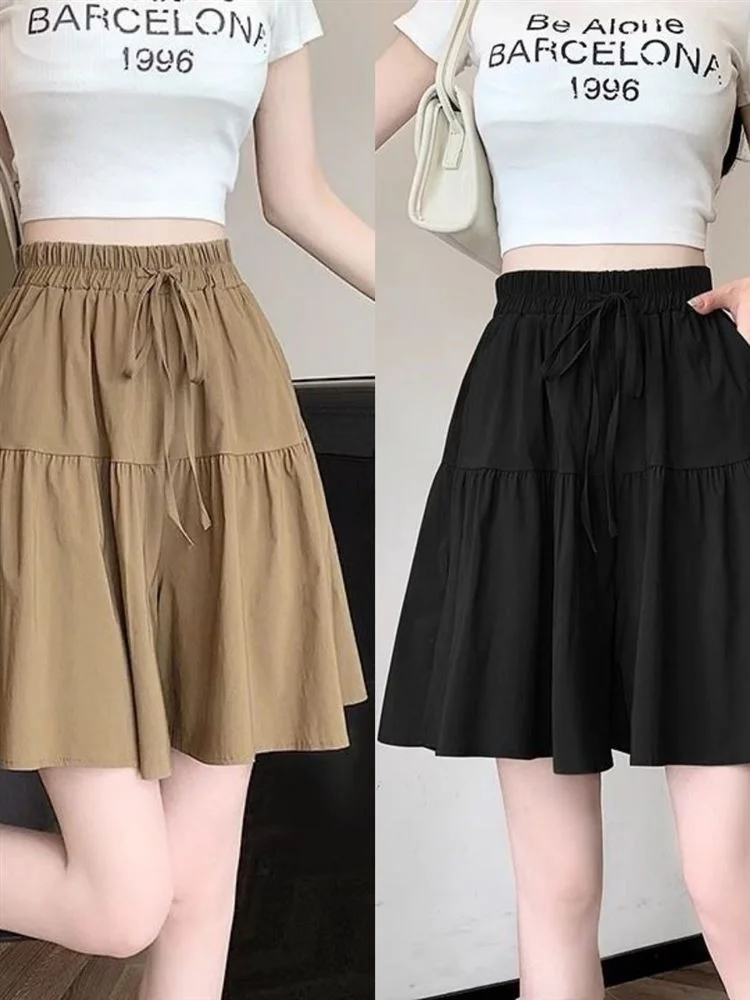 

Брюки-юбка женские летние тонкие широкие повседневные больших размеров из ледяного шелка, длиной до колена