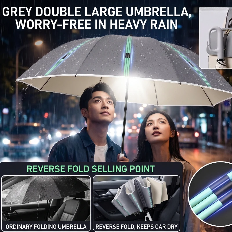 60K Buckle Men Women Umbrella  Fully Automatic Reverse Folding Umbrella with Windproof Reflective Stripe UV Umbrellas