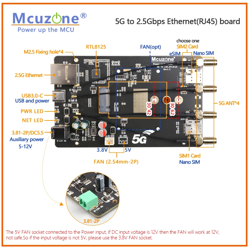 Imagem -02 - Placa Ethernet Modelo: Mr5210 5g a 2.5gbps Usb3.0-c Entrada Dc5.5 Rm520n-gl Rm510q-glrm521f-gl Rm500qrtl8125 Novo