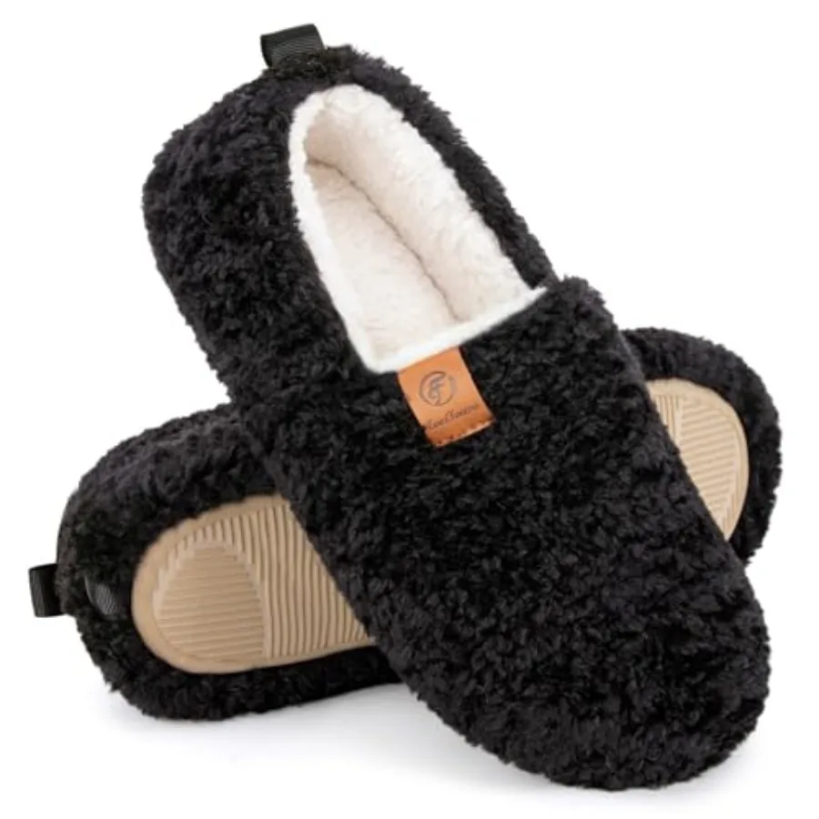 

EverFoams Women's Soft Curly Full Slippers Memory Foam Lightweight House Shoes Cozy Loafer with Polar Fleece Lining
