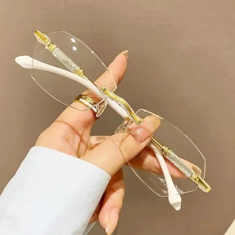 New Rimless Diamond Cutting Presbyopic Glasses Ladies Anti Blue Light Ultra Light Reading Glasses +1.0+1.5+2.0+2.5+3.0+3.5+4.0