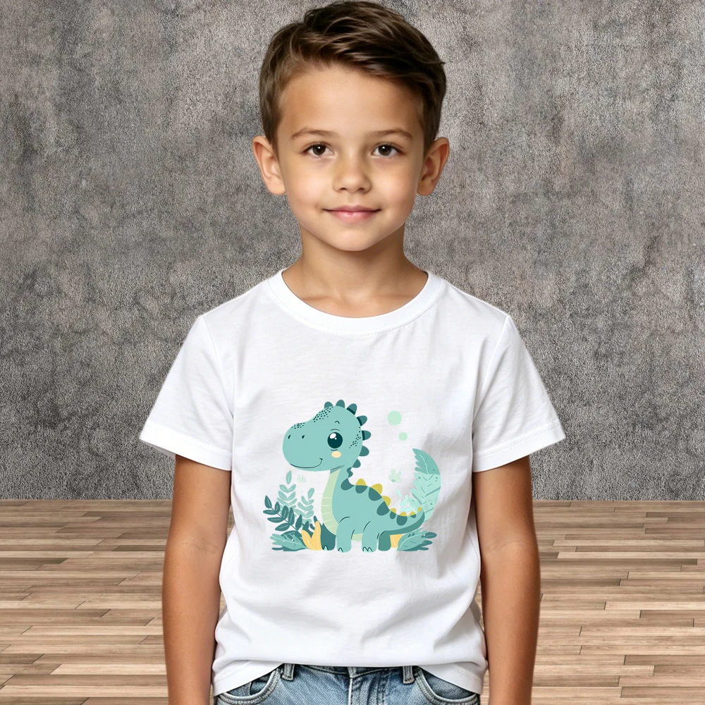 Outdoor Wear Boys Dinosaur Print Short Sleeve Tshirt Summer Kid Casual Cotton Tops