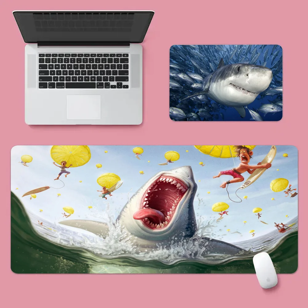 Ocean Shark Cool Large Gaming Mouse Pad XL Locking Edge  Size for Game Keyboard Pad for Gamer
