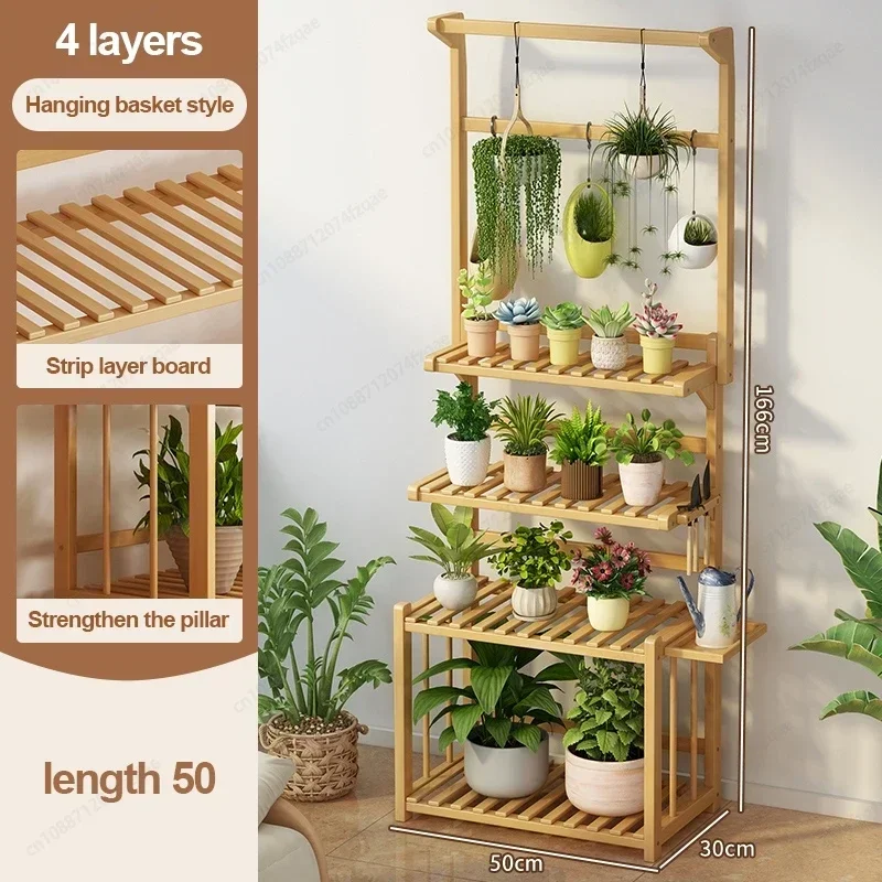 Colgador de maceta para balcón, soporte para plantas, estante para sala de estar, madera maciza, verde, exhibición de pie, registro de patio después de jardinería