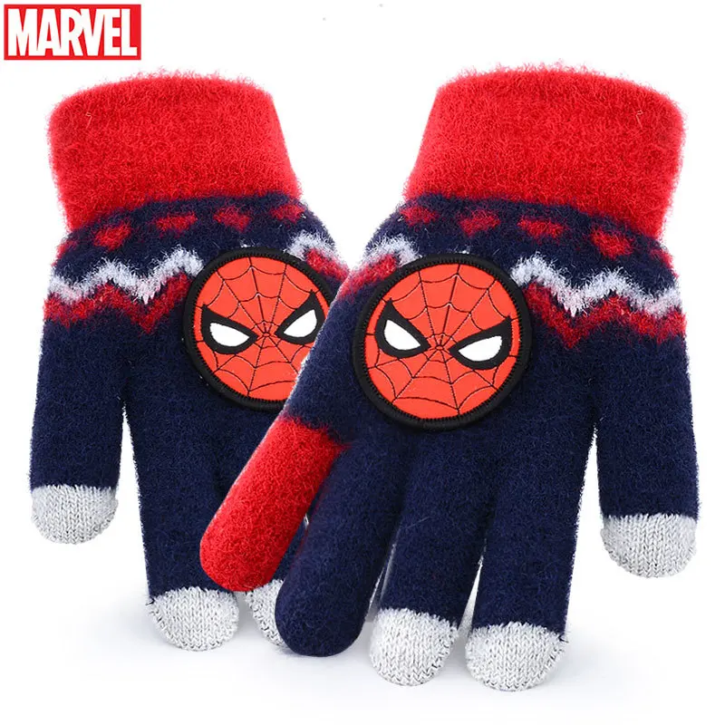 Hero Series Five-finger Boy Gloves Comic Figure Autumn Winter Warm Children's Glove Knitted Wool Can Touch Screen Students Gifts