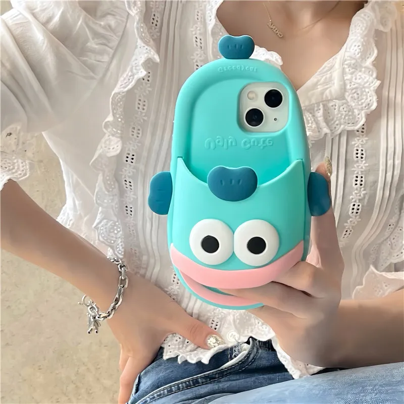 Hangyodon Soft silicone slippers Saniro Phone Case for iPhone 15 14 13 12 11 Pro Max Babouche Shoes Cute Cartoon Cover