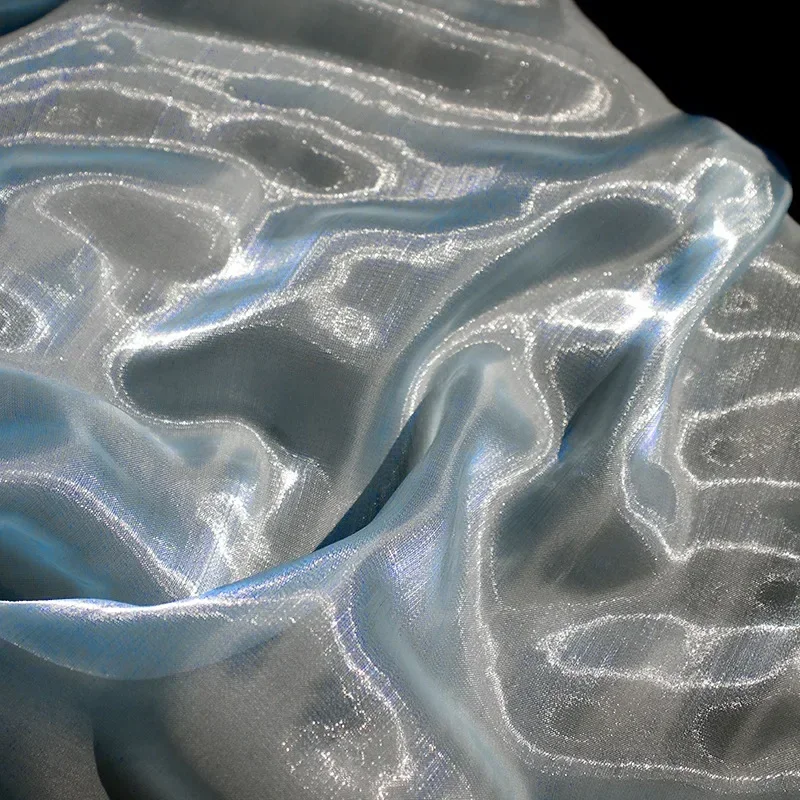 Blue Coast Shining Light Blue Water Shining Gloss Organza Silk Smooth Fabric Dress Wedding Wedding Fabric