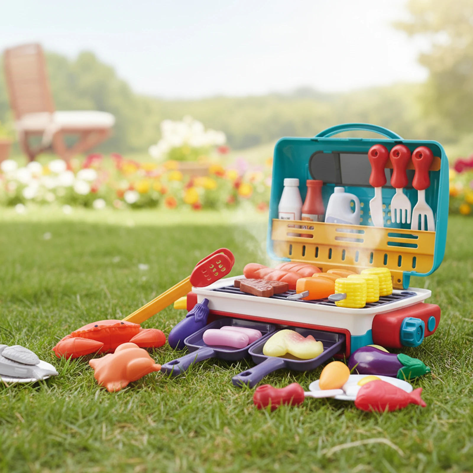 Crianças churrasco grill playset com fumaça som luz crianças jogar brinquedos de cozinha jogar acessórios de cozinha para meninos meninas crianças presente aniversário