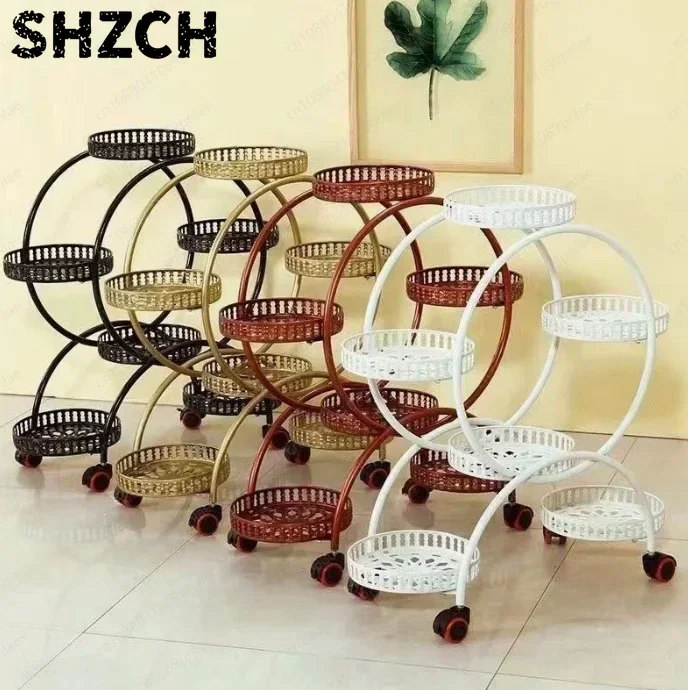 Balcony Living Room Flower Stand, Wrought Iron Multi-layer Pulley Model, Floor-to-ceiling 8-layer Reinforced Green Dill Stand