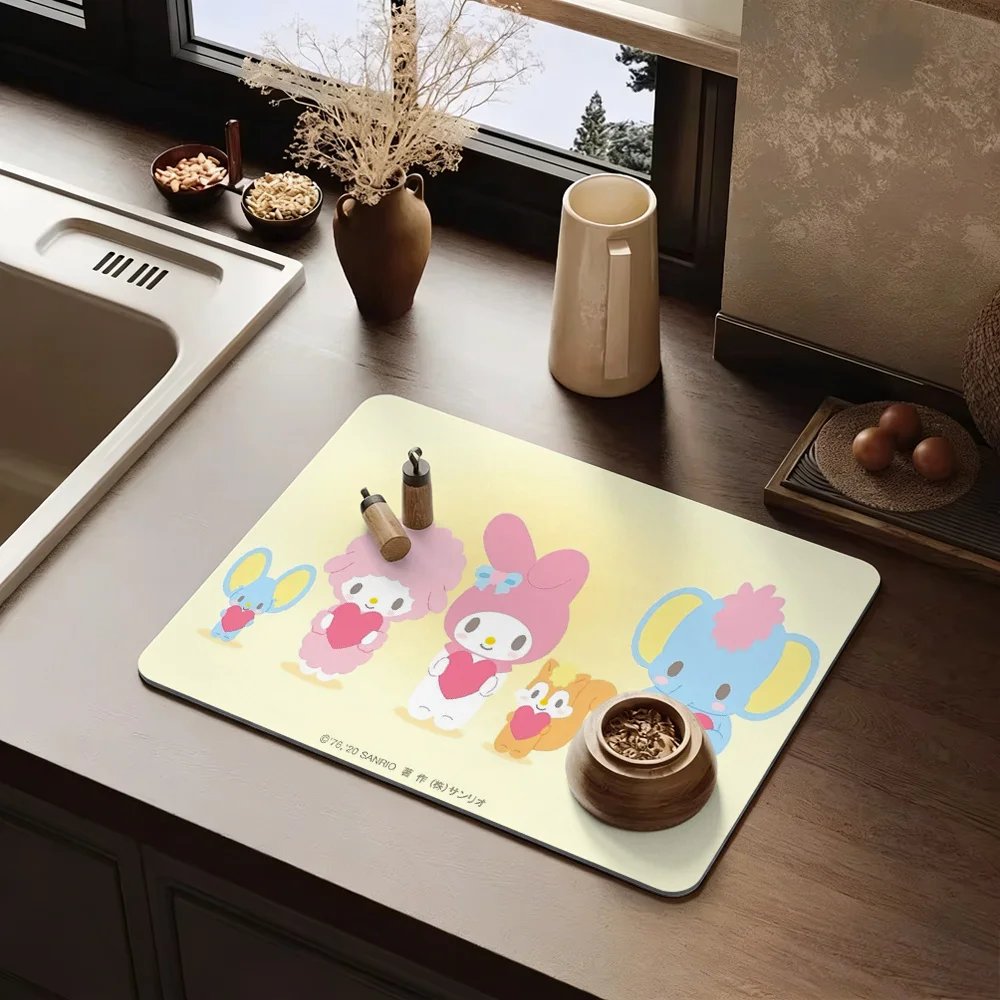 

My Melody & Friends Heart Print Dish Drying Mat Non-Slip Rubber Base Washable Kitchen Pad