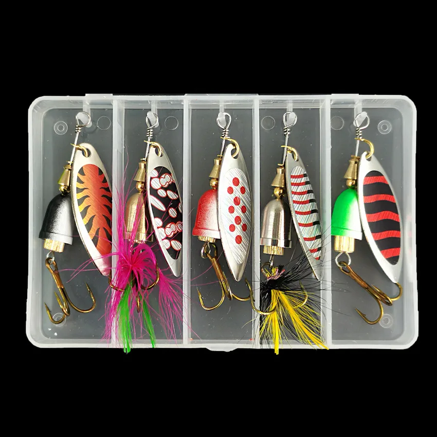 

5-pack rotating sequins set Lure bait 7.7g with feather bait metal composite sequins yu zuri señuelos trout fishing lures