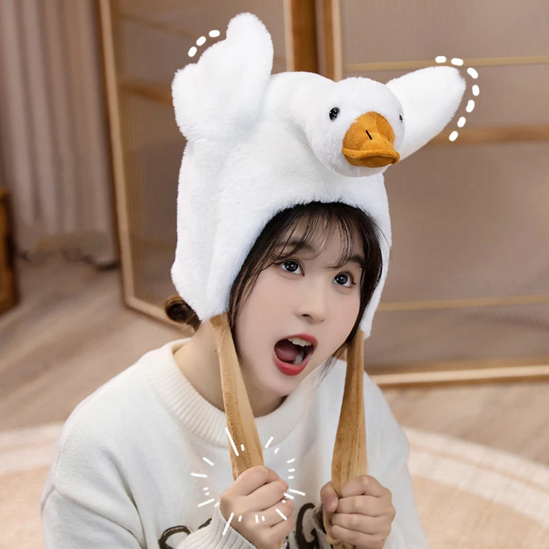 Goose Duck Ear Moving Hat Fun Cute Plush Animal Warm Hat Lovely LED Glowing Moving Ears Hats Funny Cosplay Party Caps Kid Gifts