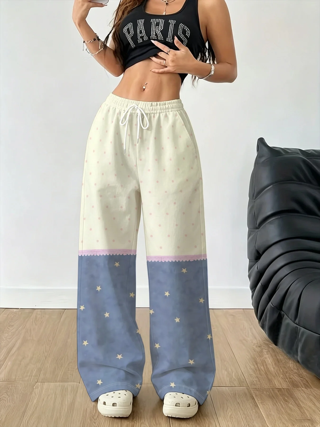 2026 Spring Autumn Hot Sale Personalized Fashionable Y2k Color-block Pants Trendy Fashion Vintage Print Loose Women Sports Pants