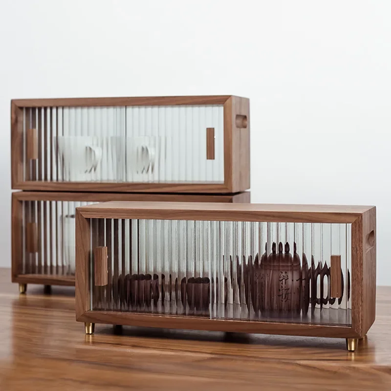 Solid Wood Desktop Storage Box, Dust-proof Water Cup Storage Cabinet, Tea Set, Cup Shelf, Countertop, Dining Side Cabinet