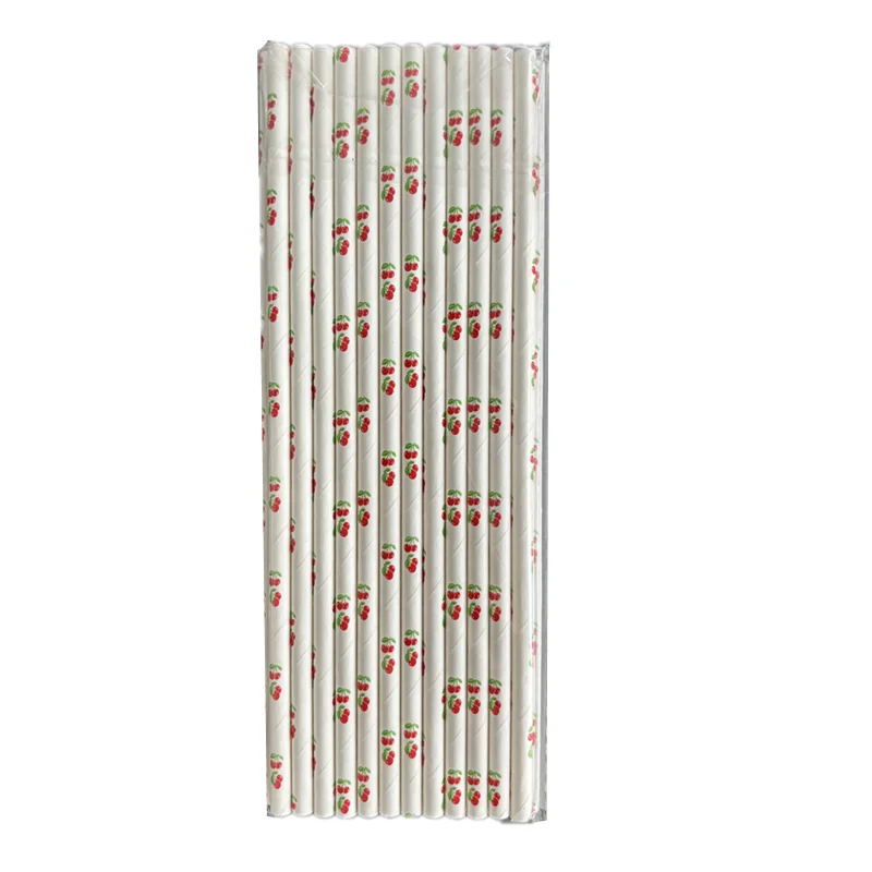 25pcs/lot Cherry Drinking Paper Straws Christmas Baby Shower Decoration Gift Party Event Supplies