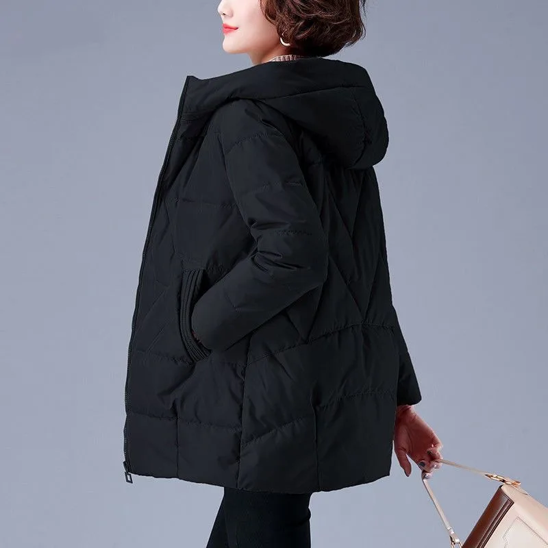 2023 New Women Down Cotton Coat Winter Jacket Female Short Parkas Loose Thick Large Size Outwear Hooded Leisure Time Overcoat