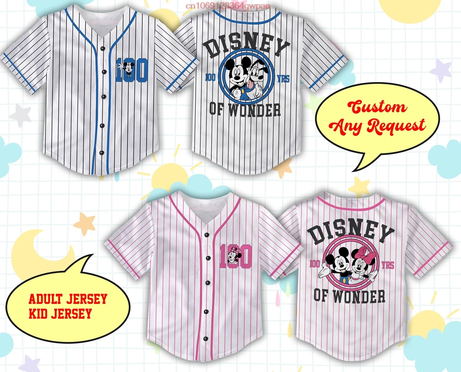 Disney 100th Anniversary Marvel Baseball Jersey Men Women Short Sleeve Jersey Mickey Minnie Baseball Jersey Casual Sports Shirt