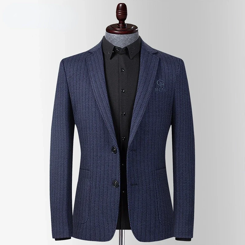 

New 2023 Autumn Winter Striped Embroidery Blazer Jacket Slim Fit Outwear Smart Casual High Quality Young Men Suit