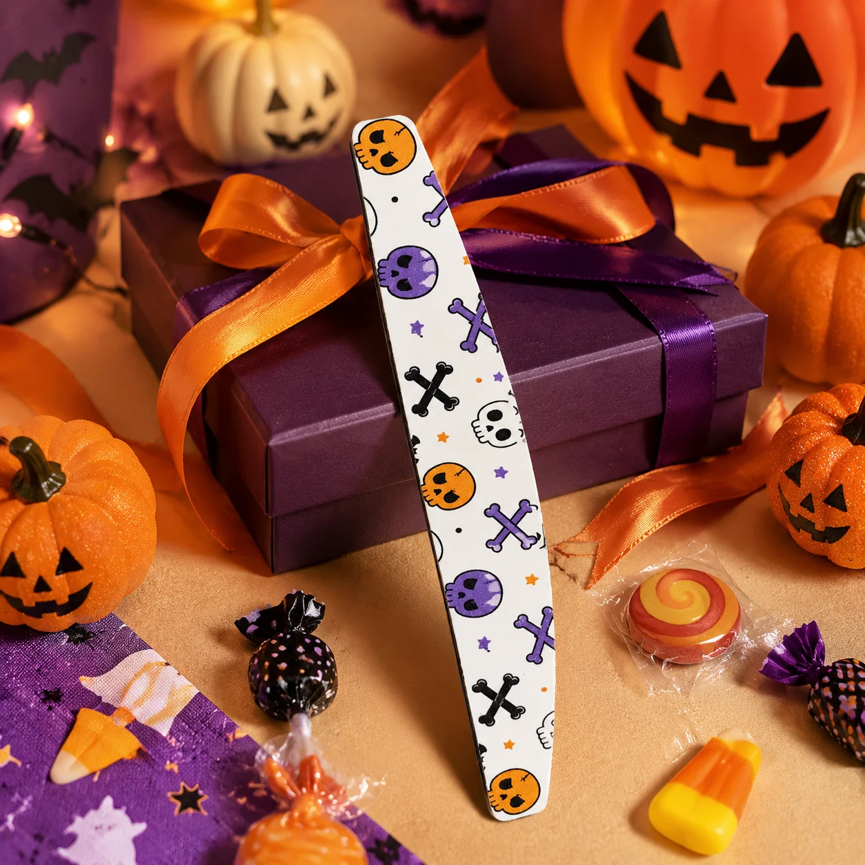 5/10/25pcs Halloween Nail File Buffer, Cute Pumpkin Skull Pattern Curved Emery Board for Manicure Pedicure Nail Art Tools