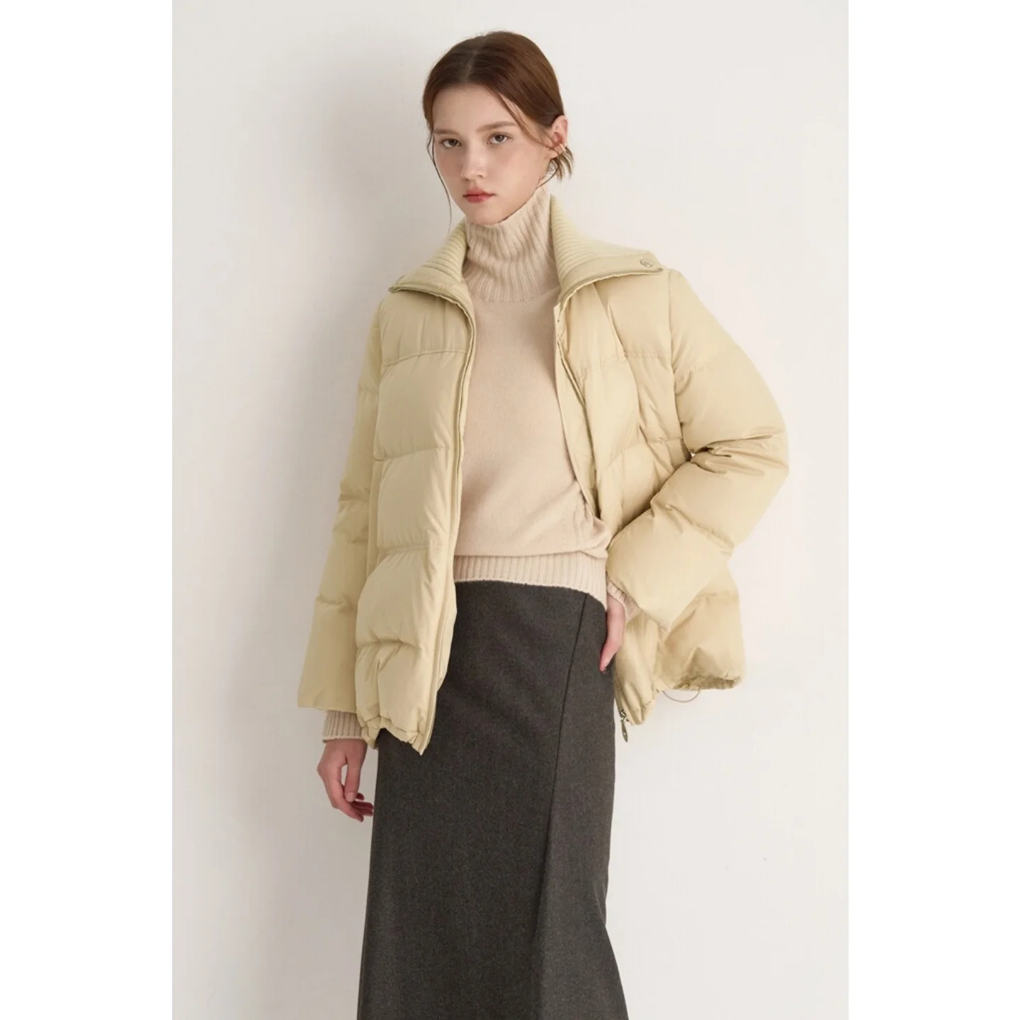 High-End Goose down Ultra-Warm Knitted Collar down Jaet Commute Versatile Outerwear Coat Thiened Mid-Length Straight Cut