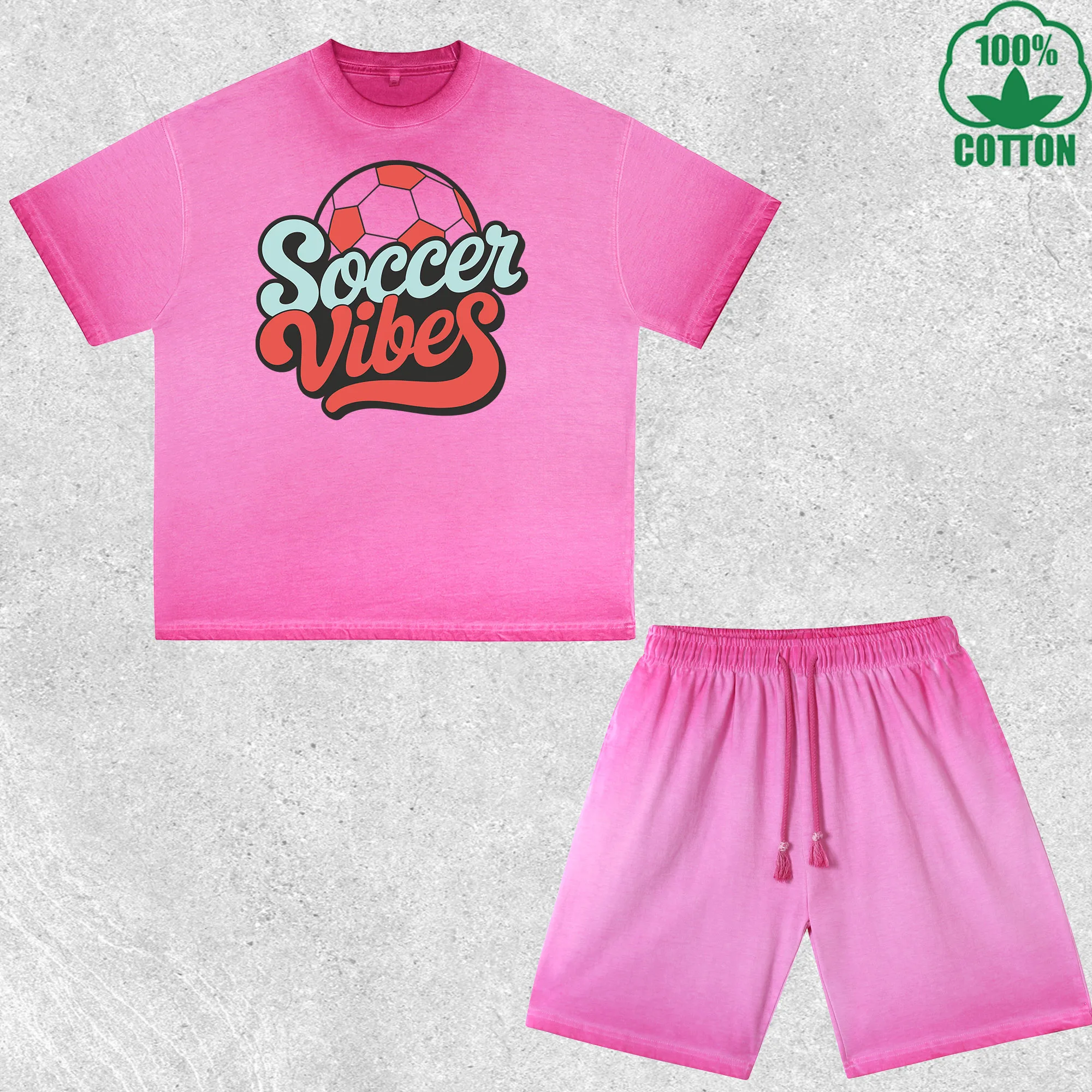 

Soccer Vibes Printed Dirty Wash T-Shirt Shorts Set Multicolor Combo Loose Trendy Fashionable 100%Cotton Short Value Pack