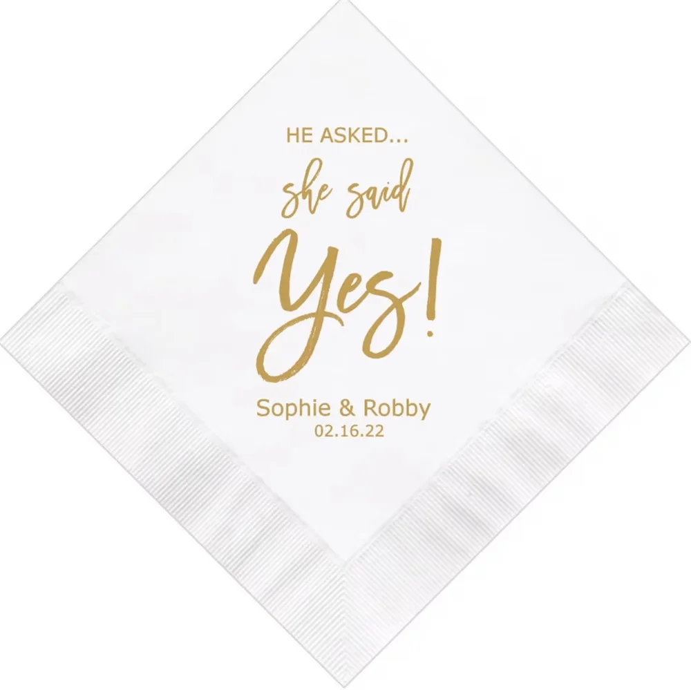 

Personalized Napkins Beverage Luncheon Dinner Size Available Wedding Napkins Shower Custom Monogram Engagement He Asked She Said