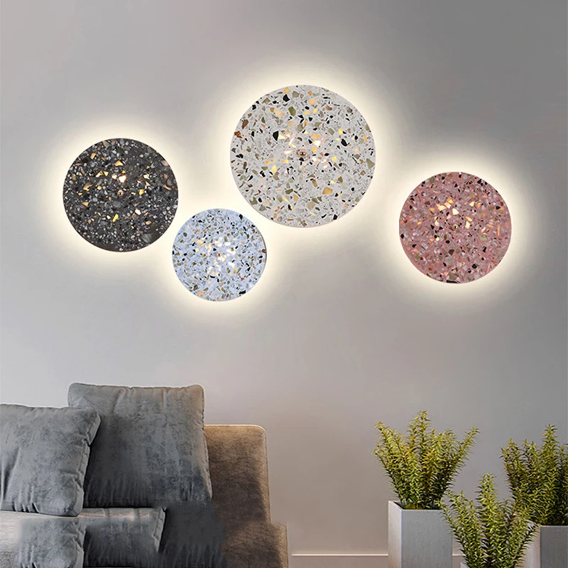 

Terrazzo Wall Lamp Modern Color Marble for Living Room Bedroom Bedside Hotel Background Aisle Interior Decoration LED Wall Light