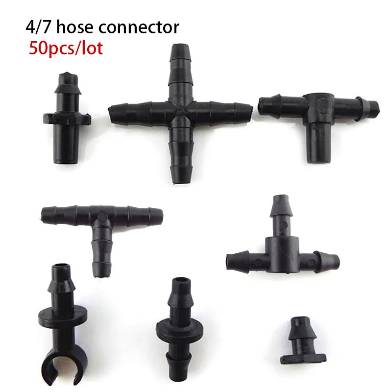 

50pcs 4/7mm Tube Tee plug Barb Connector Garden Gardening Hose Watering Drip Irrigation T Adapter Splitter Garden Water D3