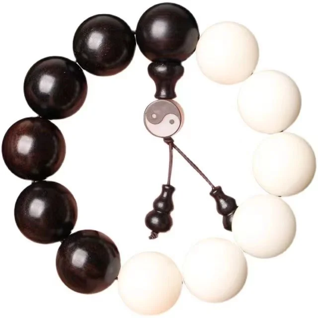 White jade Bodhi seeds with African red light sandalwood yin and yang tai chi men's and women's cultural and play Buddha beads