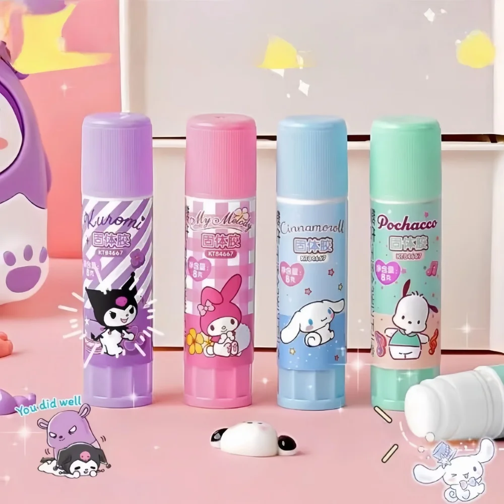 

1/4pcs My Melody Kuromi Cinnamoroll Hello High Kitty Strength Adhesive Glue Stick Cute DIY Craft Solid