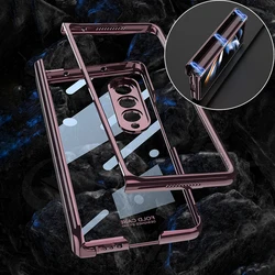 Magnetic Hinge Plating Transparent Case For Samsung Galaxy Z Fold 4 Luxury Clear Frame Plastic Hard Case For Galaxy Z Fold4 Case