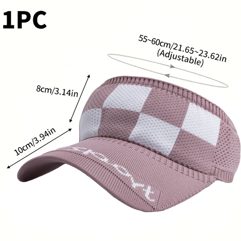 1PC Women\'s Cap Adjustable Visor Uv Protection Checkered Empty Top Hat Summer Sports Sun Hats Knitted Sunscreen Hat