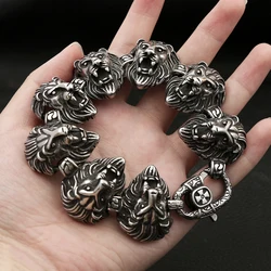 Vintage Stainless Steel Lion Heads Chain Bracelet For Men Boys Punk Hip Hop Fashion Animals Bracelets Biker Heavy Male Jewelry