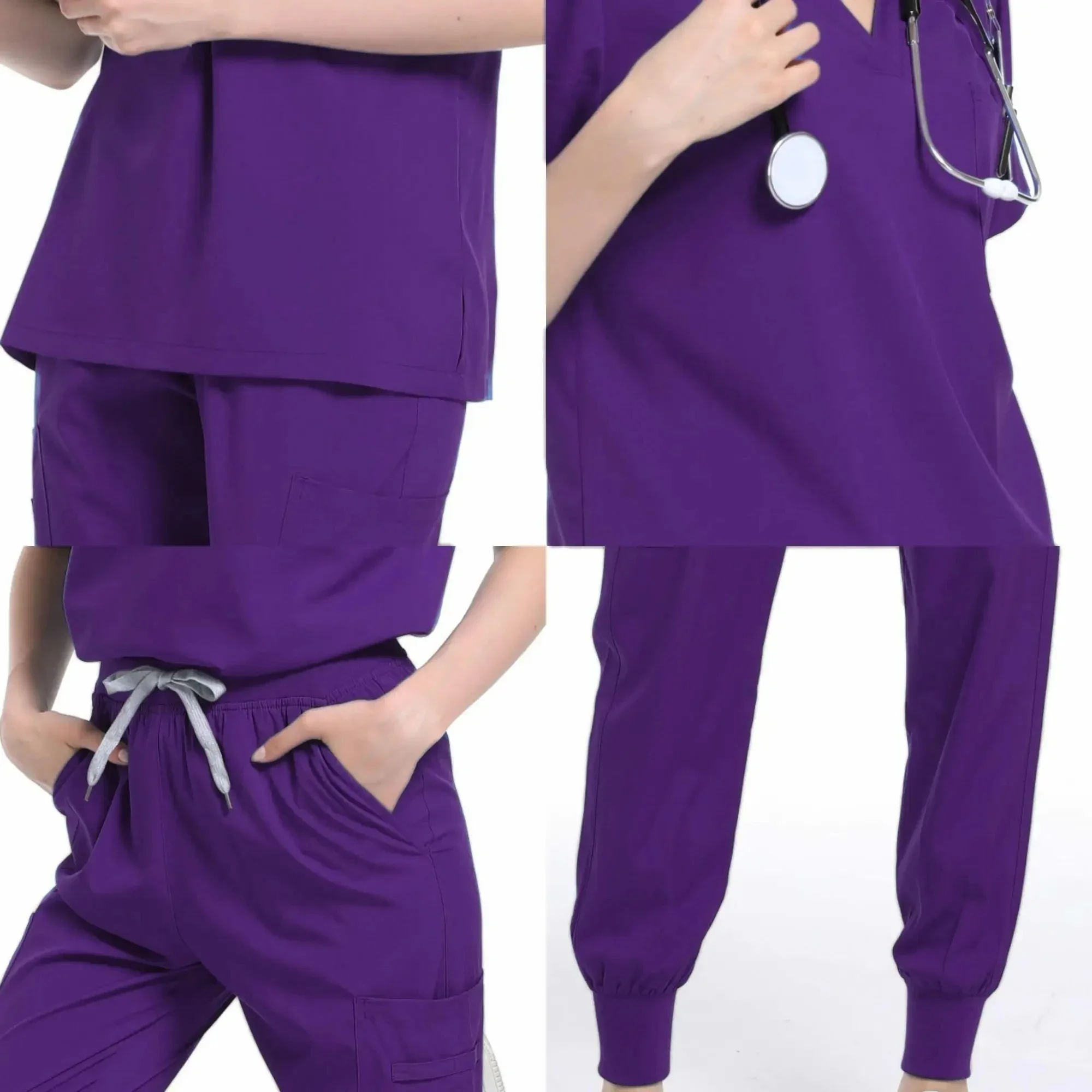 Nieuwe Rechte Broek Scrubs Set Medische Uniformen Stretch Tops met Zak Verpleegster Uniform Chirurgie Pakken Verpleging Werkkleding Accessoires