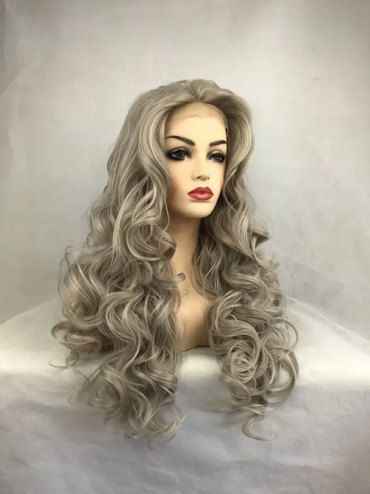 Human Hair Blend Lace Front Wig Synthetic Long Blonde Wavy Hair Sexy Wigs