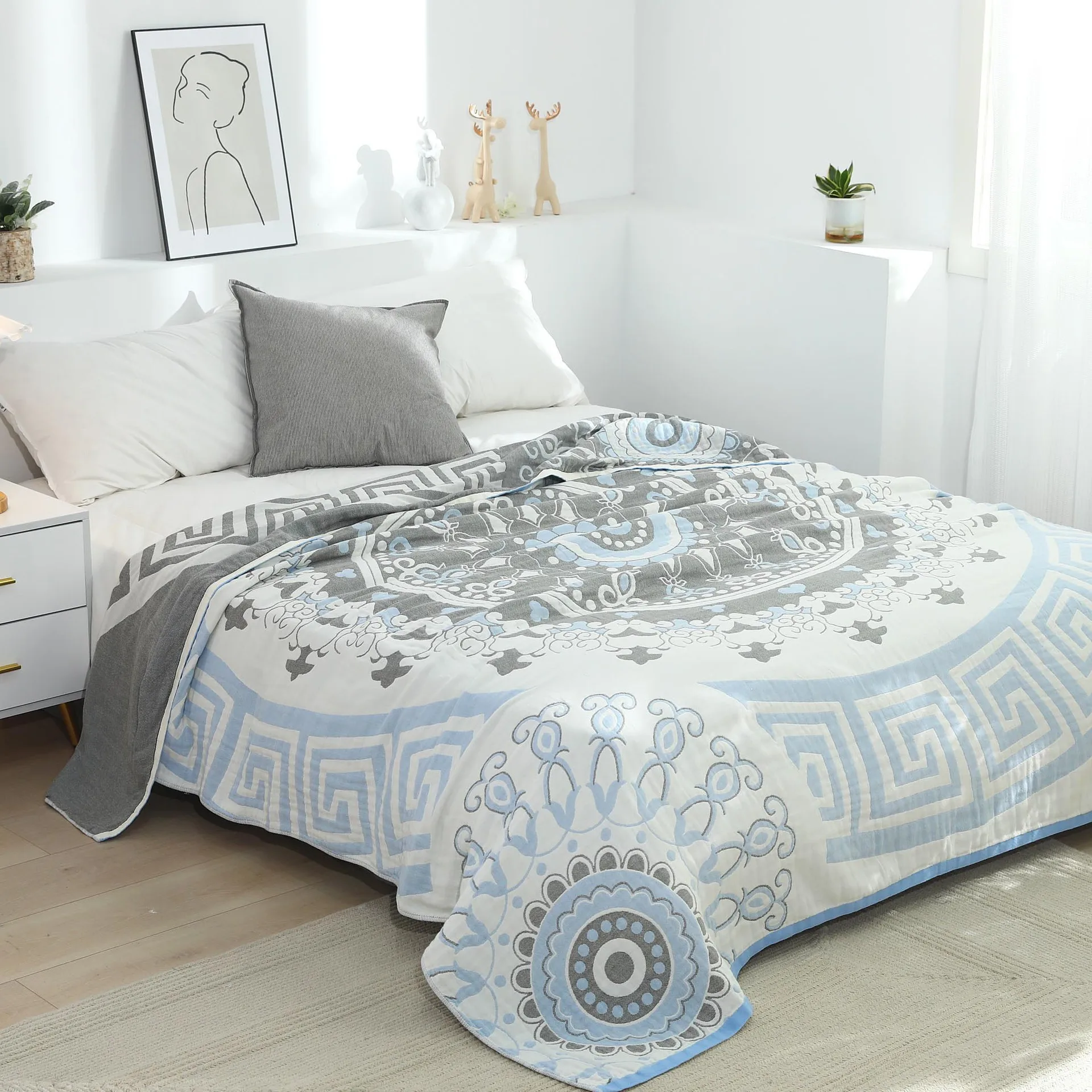 Knitted Cotton Alztec Code Comforter Blanket Bedspread